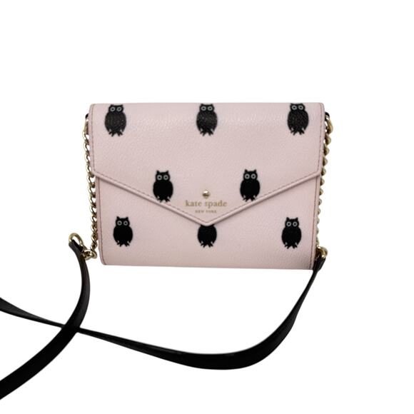 Kate Spade New York Light Blush Pink Owl Print Crossbody Envelope Snap Bag Purse - Picture 3 of 16